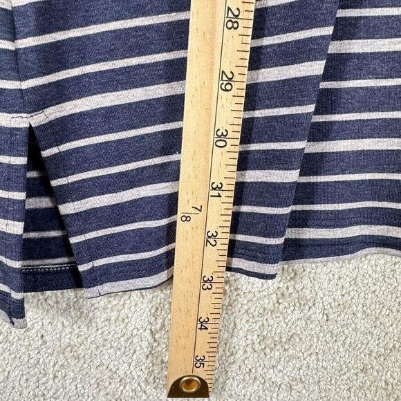 Eileen Fisher Tunic Navy Gray Stripe Womens Medium Round Neck Stretch Shirt Top - Picture 9 of 11